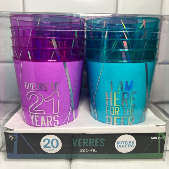 Amscan Iridescent Pink & Blue Finally 21 Birthday Plastic Tumbler Cups 10oz 20Ct - Picture 6 of 6